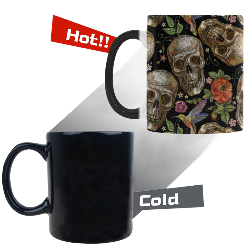 Skull rose humming bird flower pattern Morphing Mug Heat Changing Mug