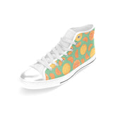 orange fruit pattern green background Women's High Top Canvas Shoes White
