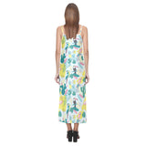 Cute parrot toucan flamingo cactus exotic leaves p V-Neck Open Fork Long Dress