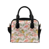 Pink flamingo birds pineapples hibiscus flower pat Shoulder Handbag