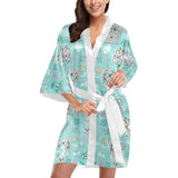 Cute koalas blue background pattern Women's Short Kimono Robe