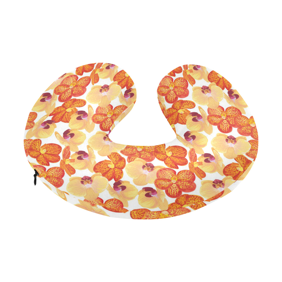 Orange yellow orchid flower pattern background U-Shaped Travel Neck Pillow