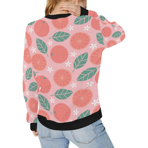 Grapefruit leaves flower pink background Women's Crew Neck Sweatshirt