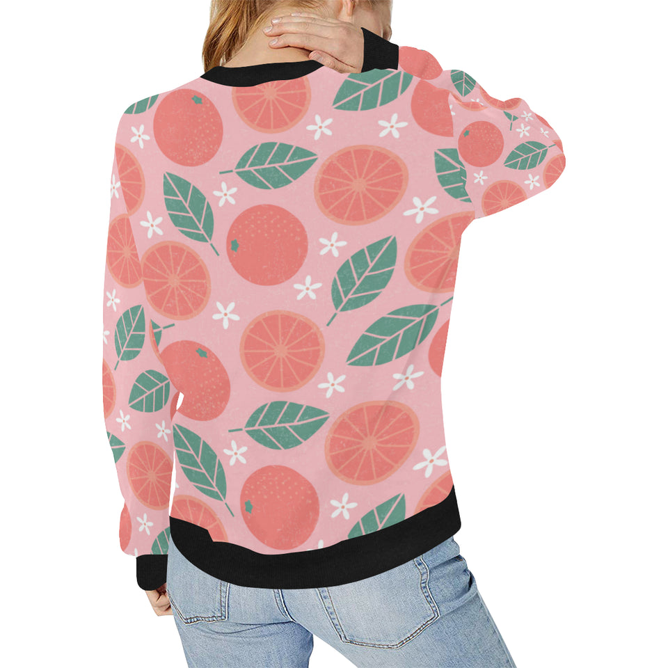 Grapefruit leaves flower pink background Women's Crew Neck Sweatshirt