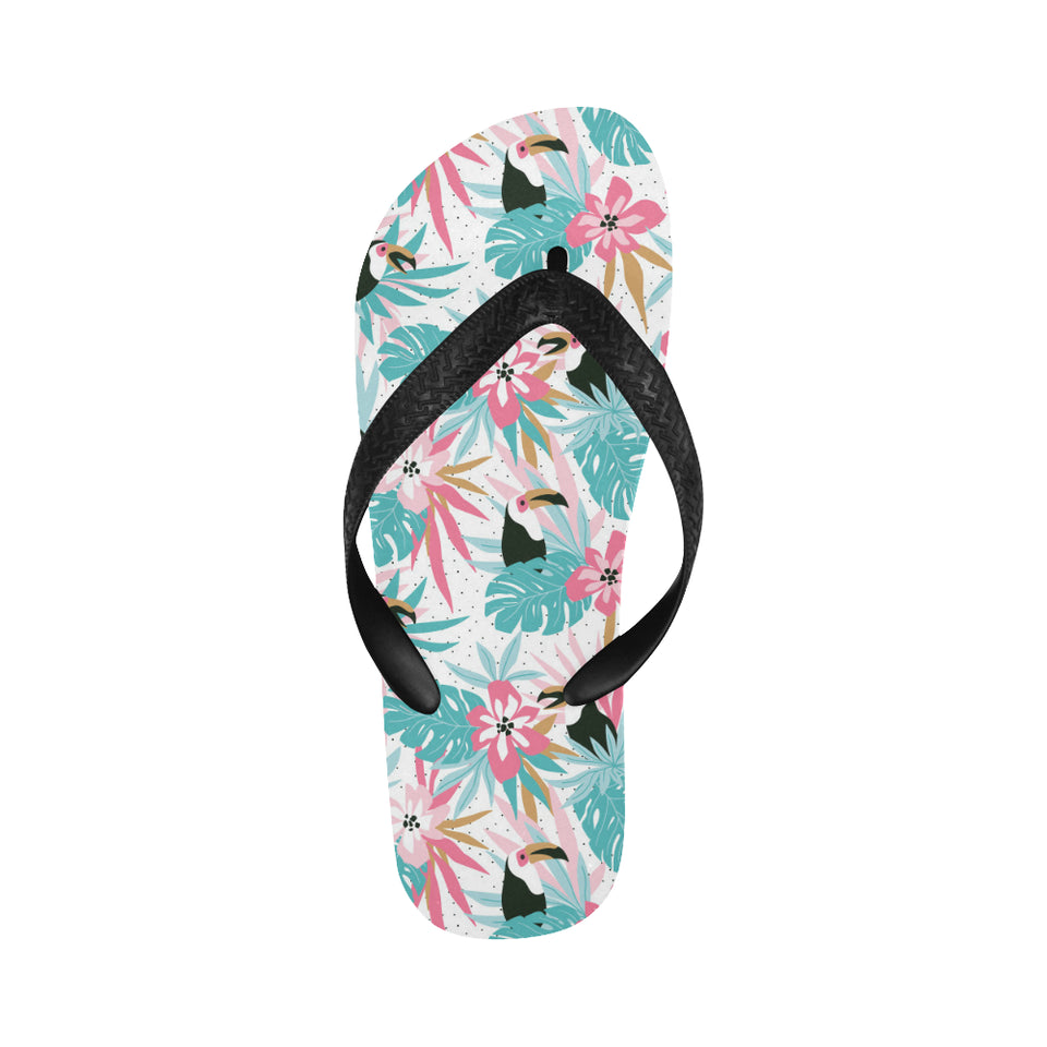 Toucan tropical flower leave pattern Unisex Flip Flops