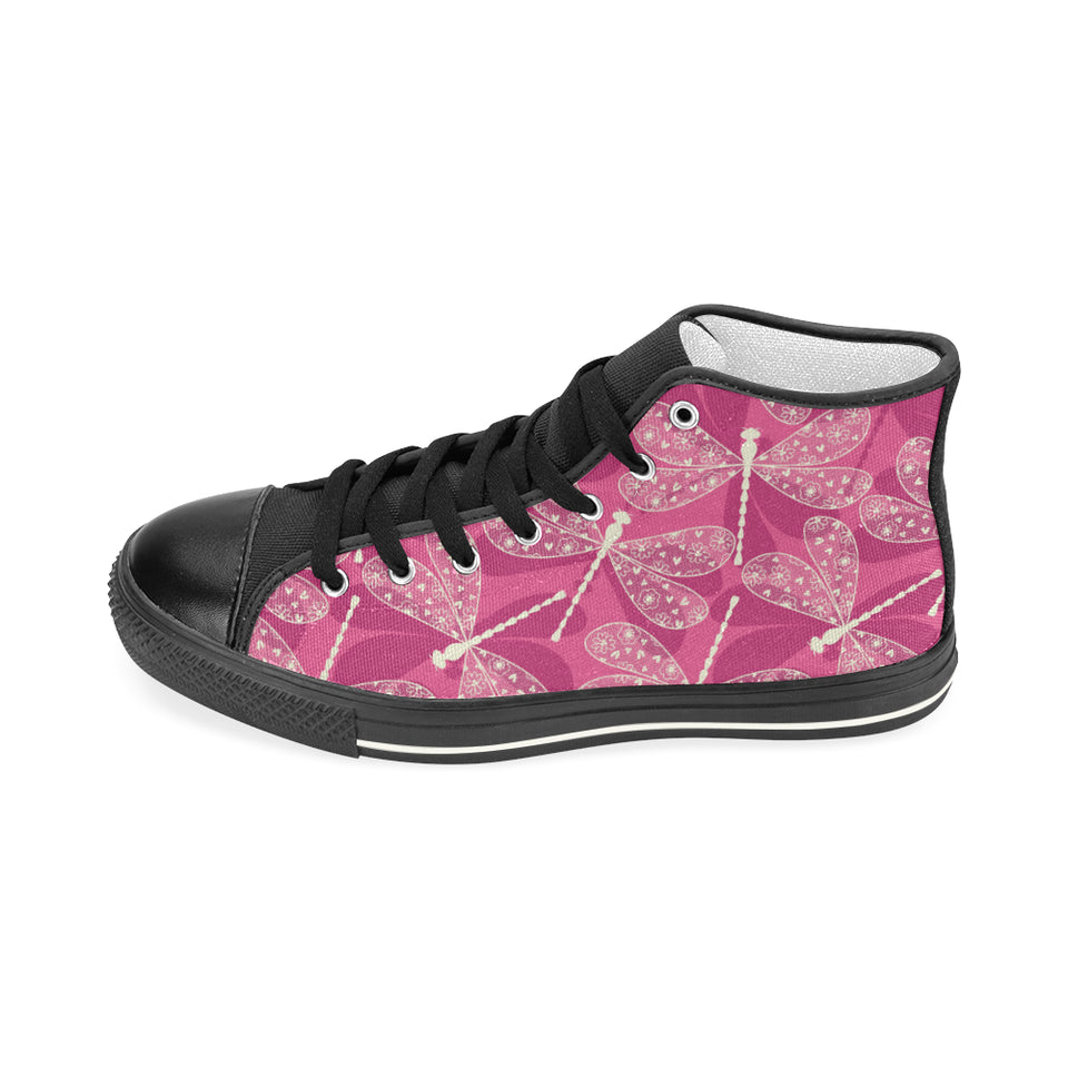 Beautiful dragonfly pink background Women's High Top Canvas Shoes Black