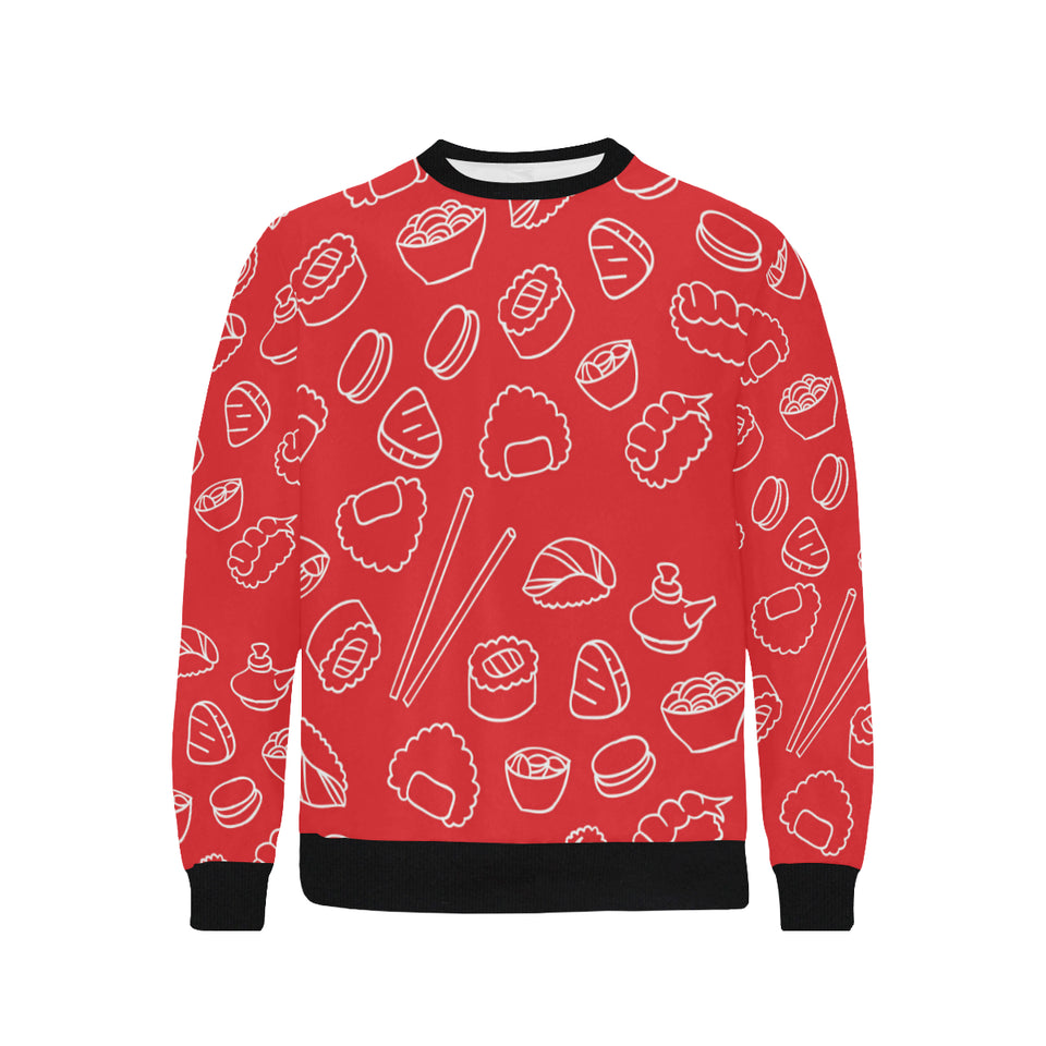 sushi pattern red background Men's Crew Neck Sweatshirt