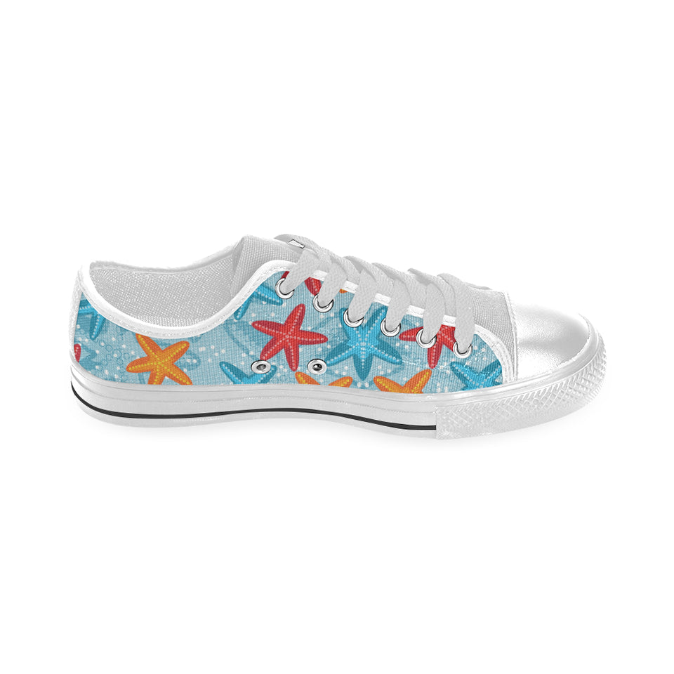 Blue red orange starfish pattern Men's Low Top Shoes White