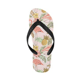 Pink flamingo birds pineapples hibiscus flower pat Unisex Flip Flops