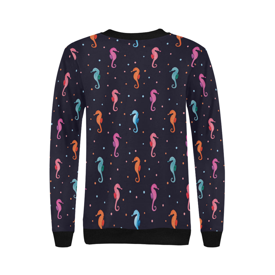 Watercolor colorful seahorse pattern Women's Crew Neck Sweatshirt