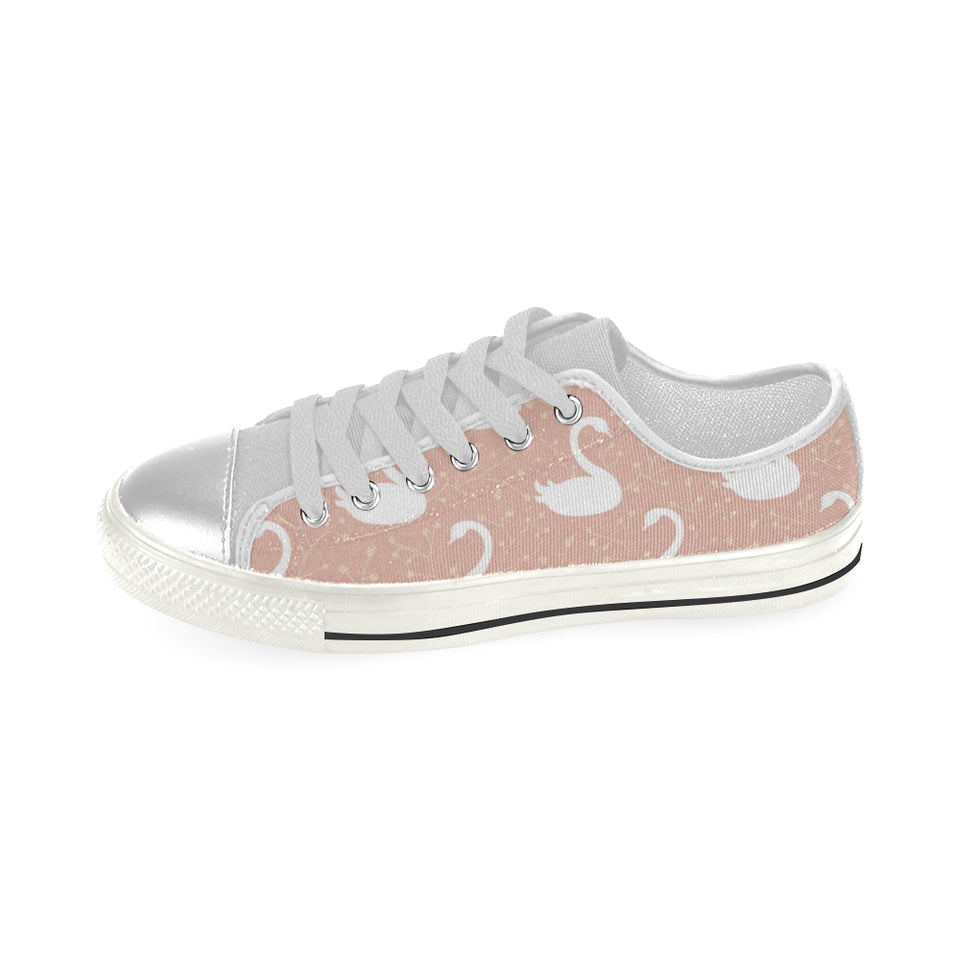Swan flower light pink background Women's Low Top Canvas Shoes White