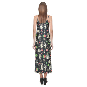 Raccoon watermelon pattern V-Neck Open Fork Long Dress