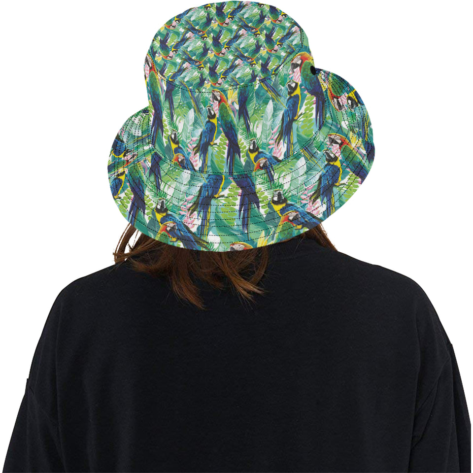 Colorful parrot exotic flower leaves Unisex Bucket Hat