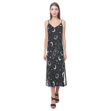 Hand drawn space rocket star planet V-Neck Open Fork Long Dress