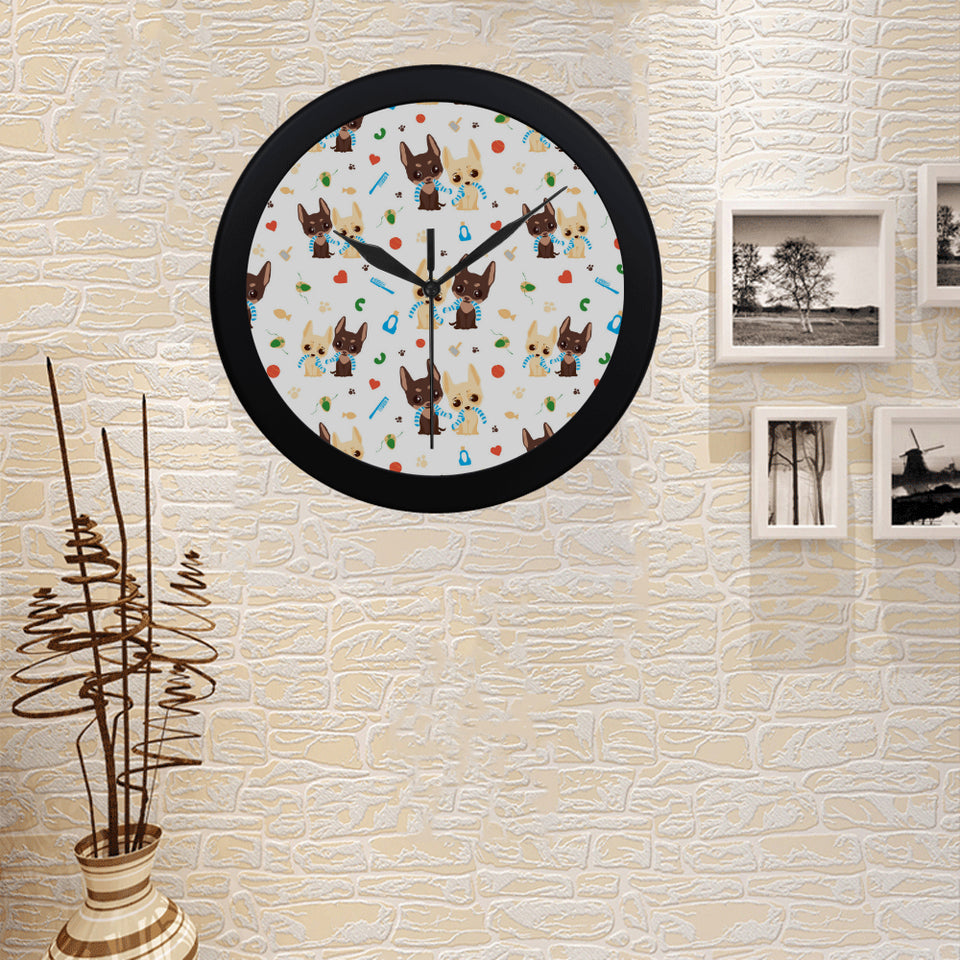 Cute Chihuahua dog pattern Elegant Black Wall Clock