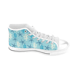 Blue starfish coral reef pattern Men's High Top Canvas Shoes White