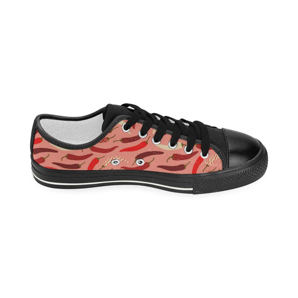 Beautiful Chili peppers pattern Kids' Boys' Girls' Low Top Canvas Shoes Black