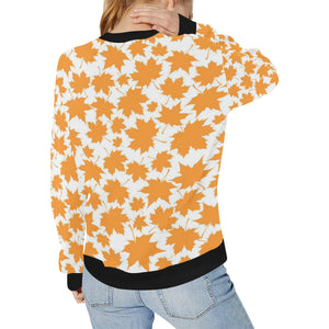 Orange Maple Leaf pattern Women's Crew Neck Sweatshirt