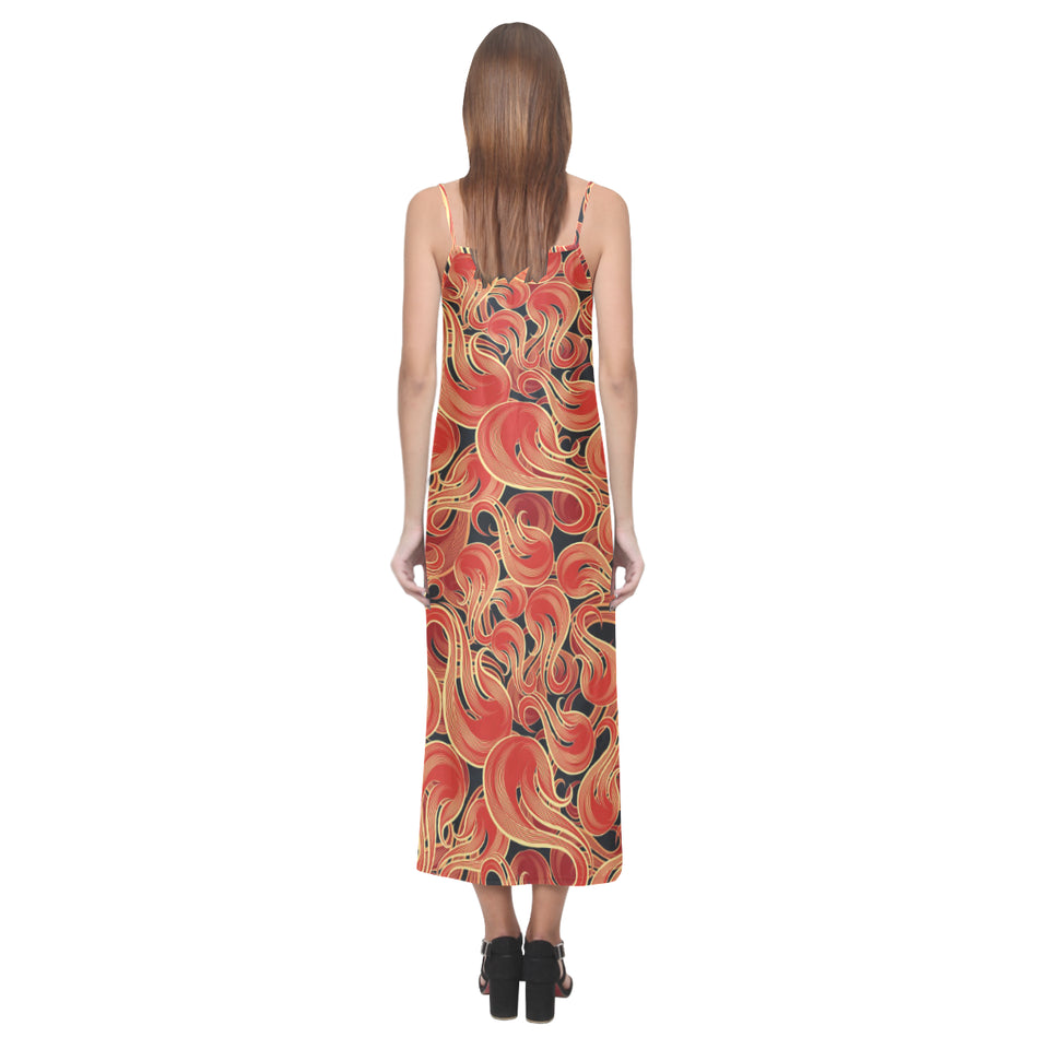 Fire flame pattern V-Neck Open Fork Long Dress