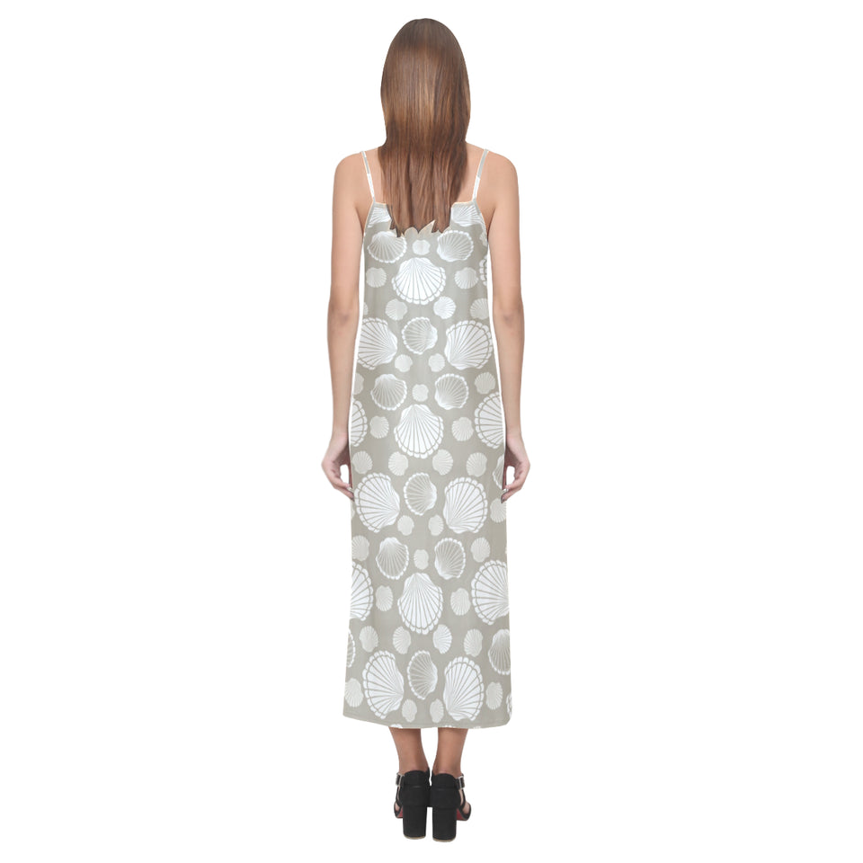 Scallop shell pattern V-Neck Open Fork Long Dress