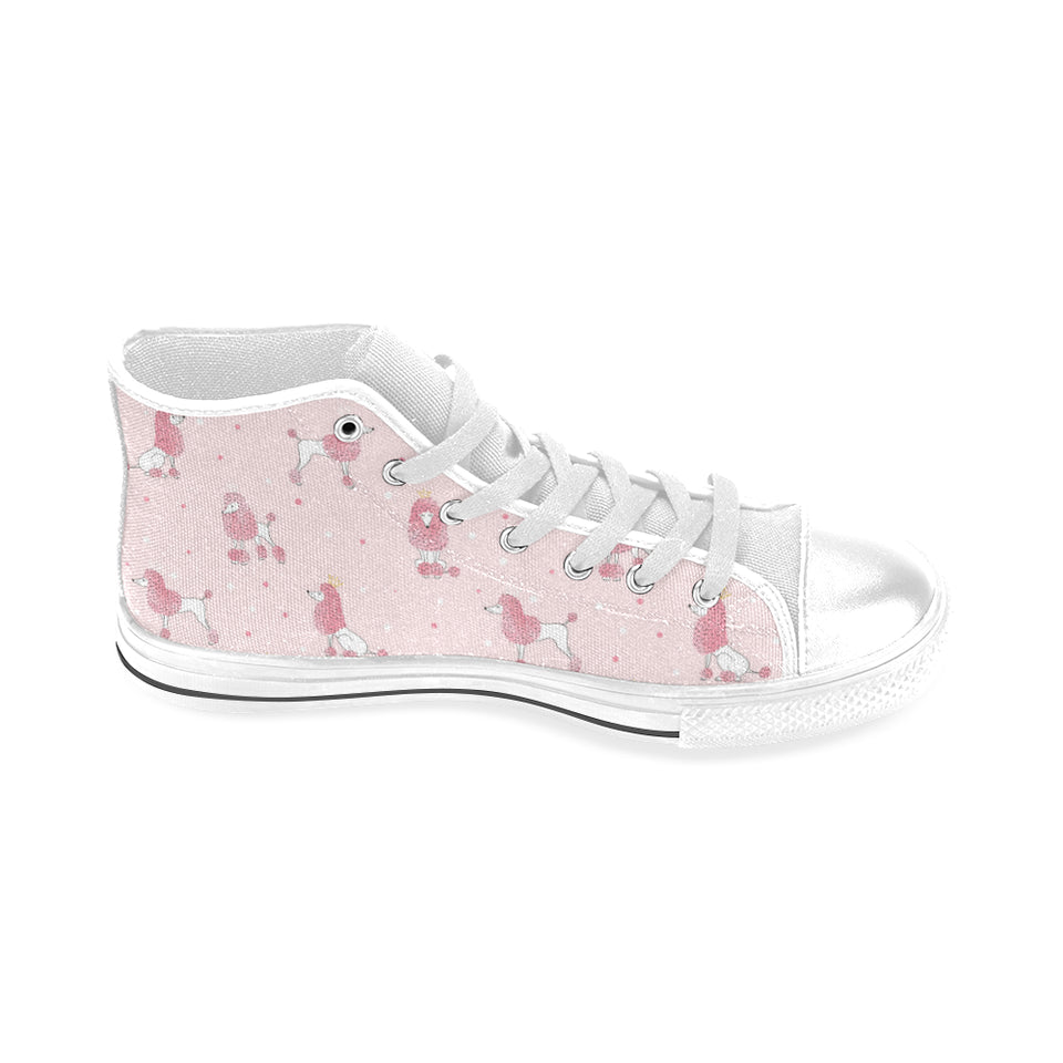 Poodle dog pink color theme Men's High Top Canvas Shoes White