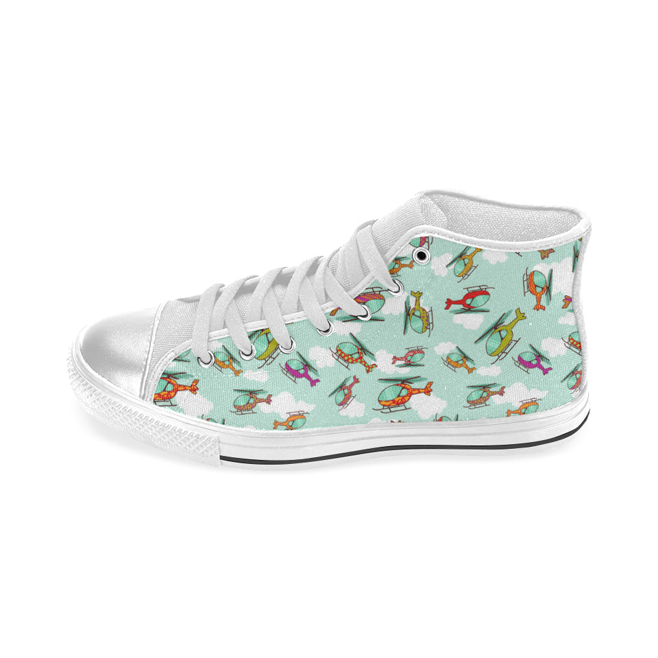 Helicopter design pattern Women's High Top Canvas Shoes White