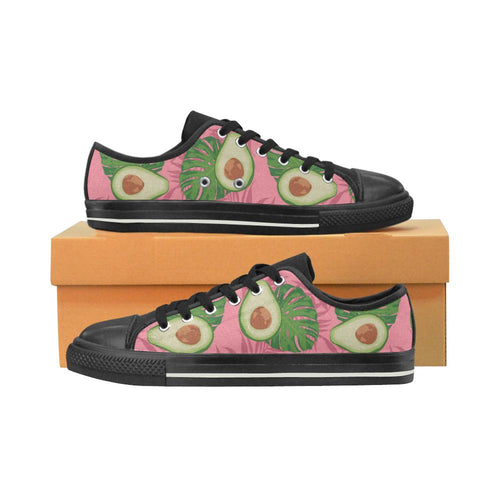 Avocado slices leaves pink back ground Kids' Boys' Girls' Low Top Canvas Shoes Black