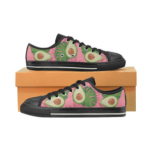 Avocado slices leaves pink back ground Kids' Boys' Girls' Low Top Canvas Shoes Black