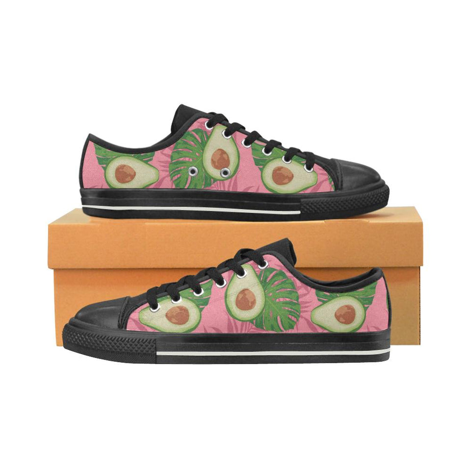 Avocado slices leaves pink back ground Kids' Boys' Girls' Low Top Canvas Shoes Black