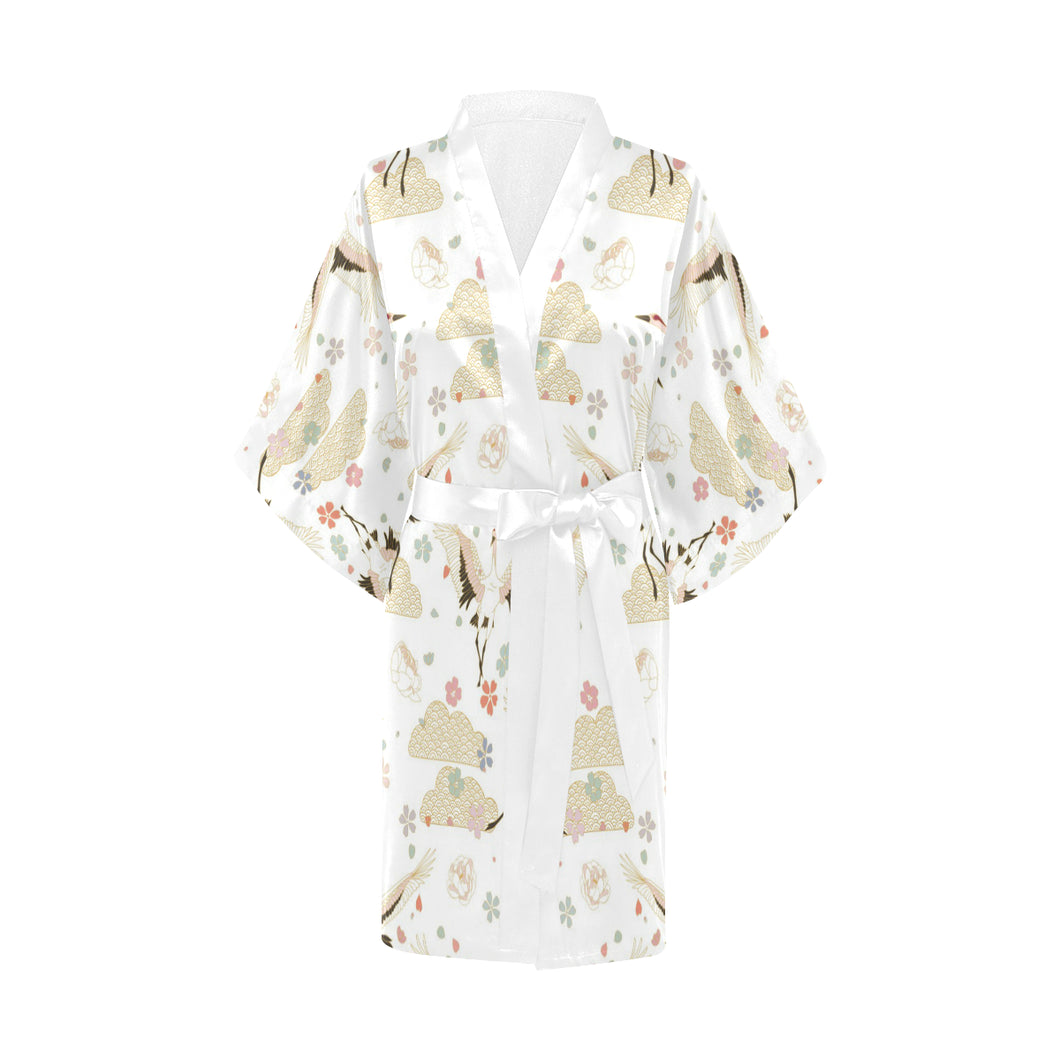 Beautiful Japanese cranes pattern Women's Short Kimono Robe