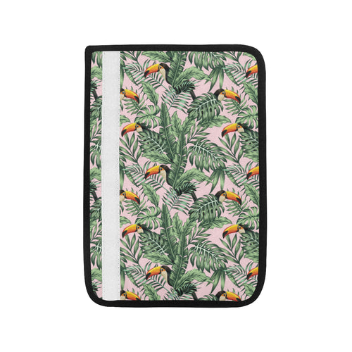 Toucan tropical green jungle palm pattern Car Seat Belt Cover