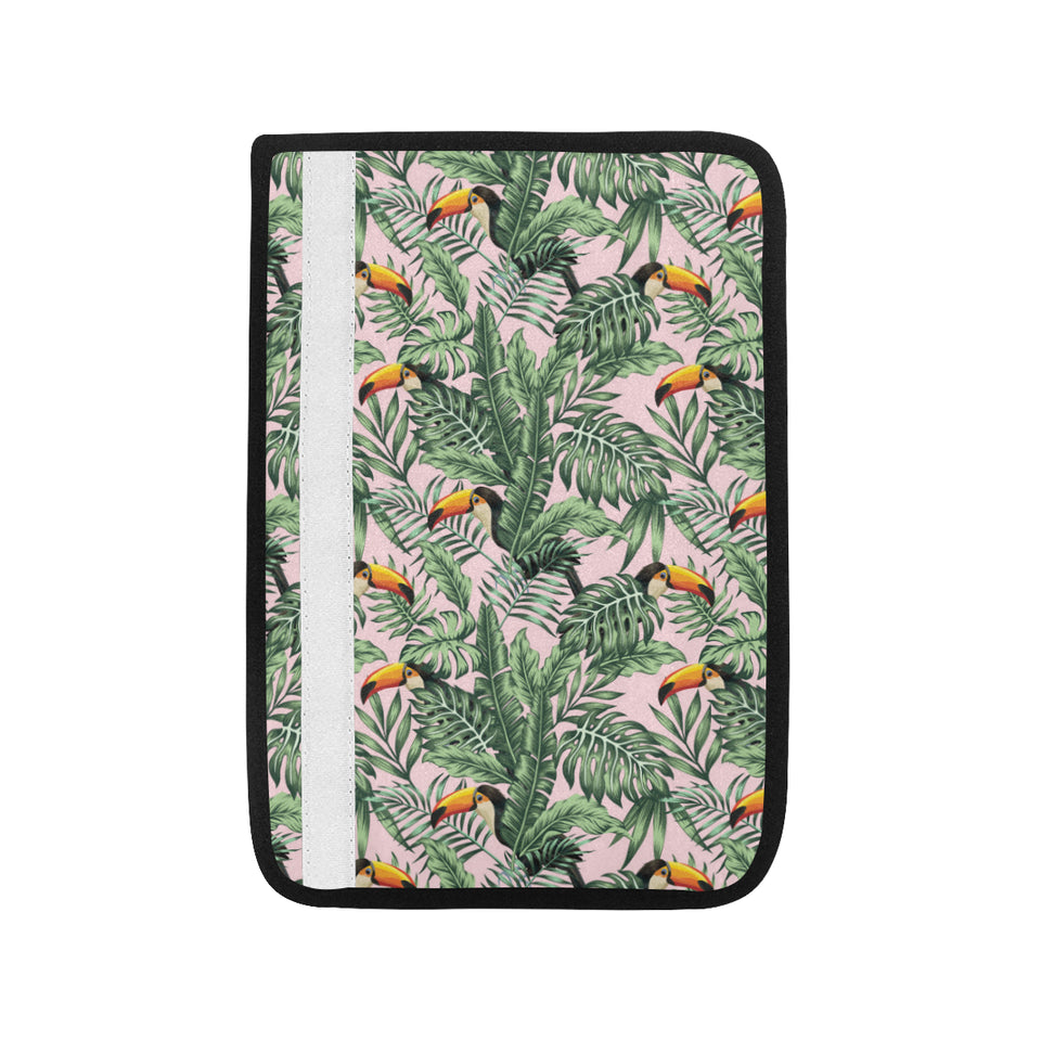 Toucan tropical green jungle palm pattern Car Seat Belt Cover