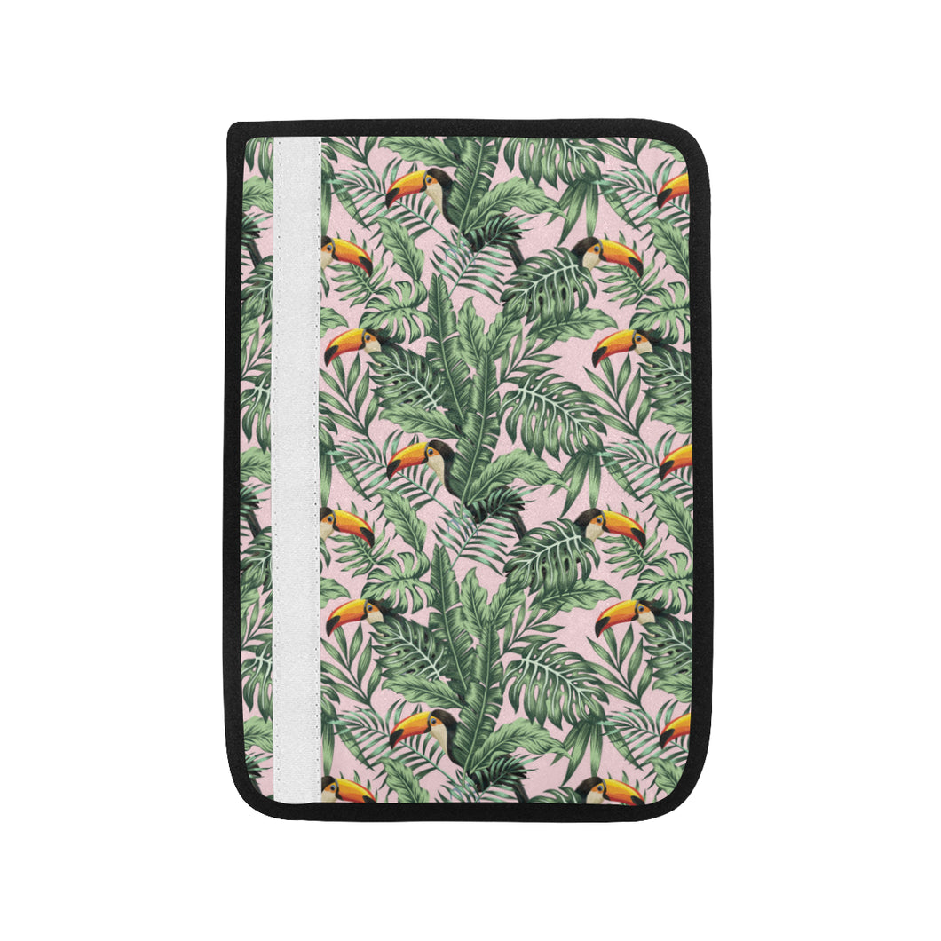 Toucan tropical green jungle palm pattern Car Seat Belt Cover
