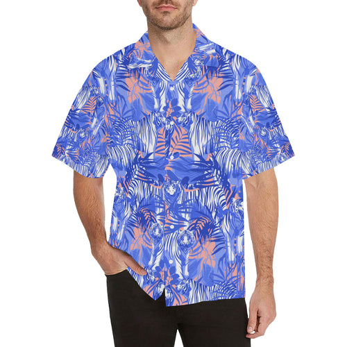 white bengal tigers pattern Men's All Over Print Hawaiian Shirt