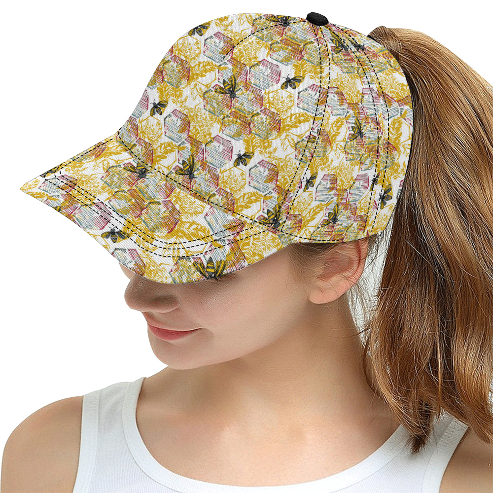 Cool Bee honeycomb leaves pattern All Over Print Snapback Cap