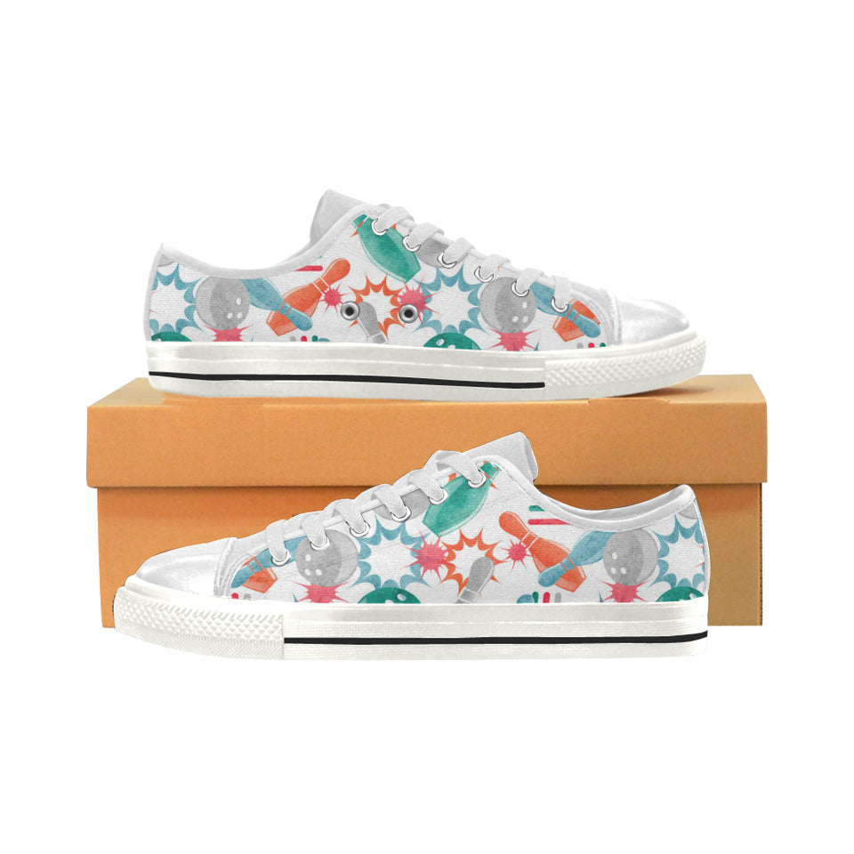 Watercolor bowling pattern Women's Low Top Canvas Shoes White