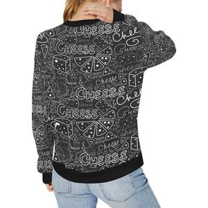 Handwritten cheese pattern Women's Crew Neck Sweatshirt