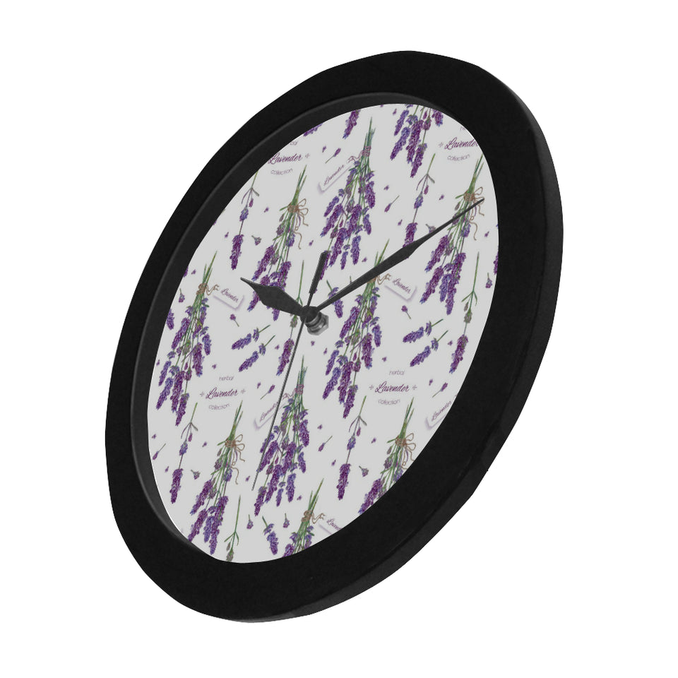 lavender flower design pattern Elegant Black Wall Clock