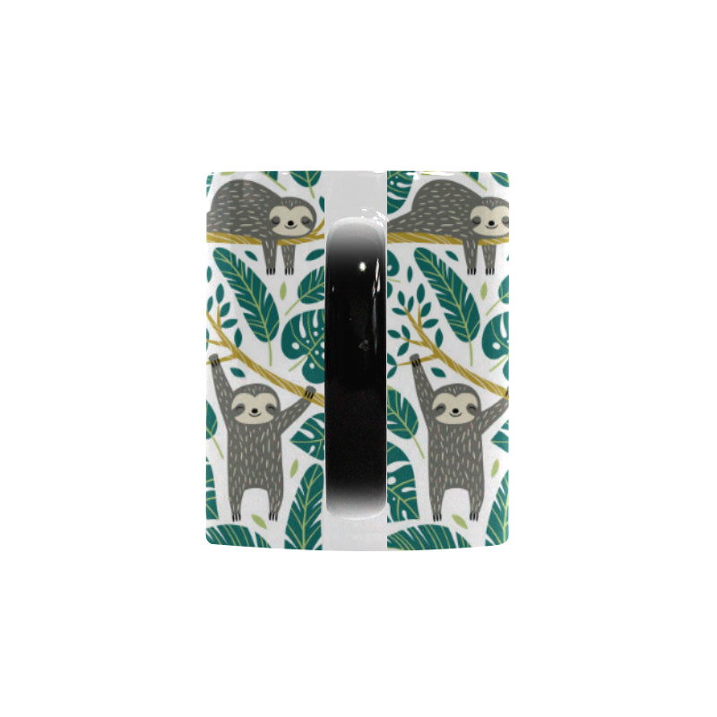 Cute sloths tropical palm leaves white background Morphing Mug Heat Changing Mug