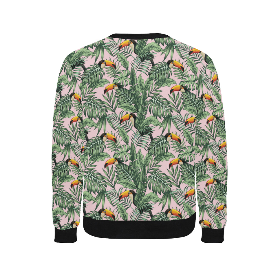 Toucan tropical green jungle palm pattern Men's Crew Neck Sweatshirt