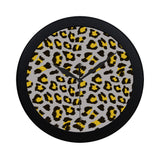 Gray Leopard print pattern Elegant Black Wall Clock