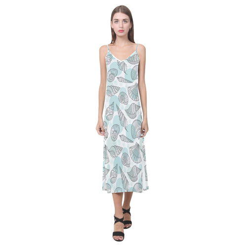 Shell polynesian tribal V-Neck Open Fork Long Dress