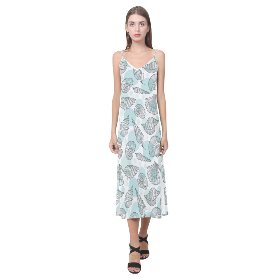 Shell polynesian tribal V-Neck Open Fork Long Dress