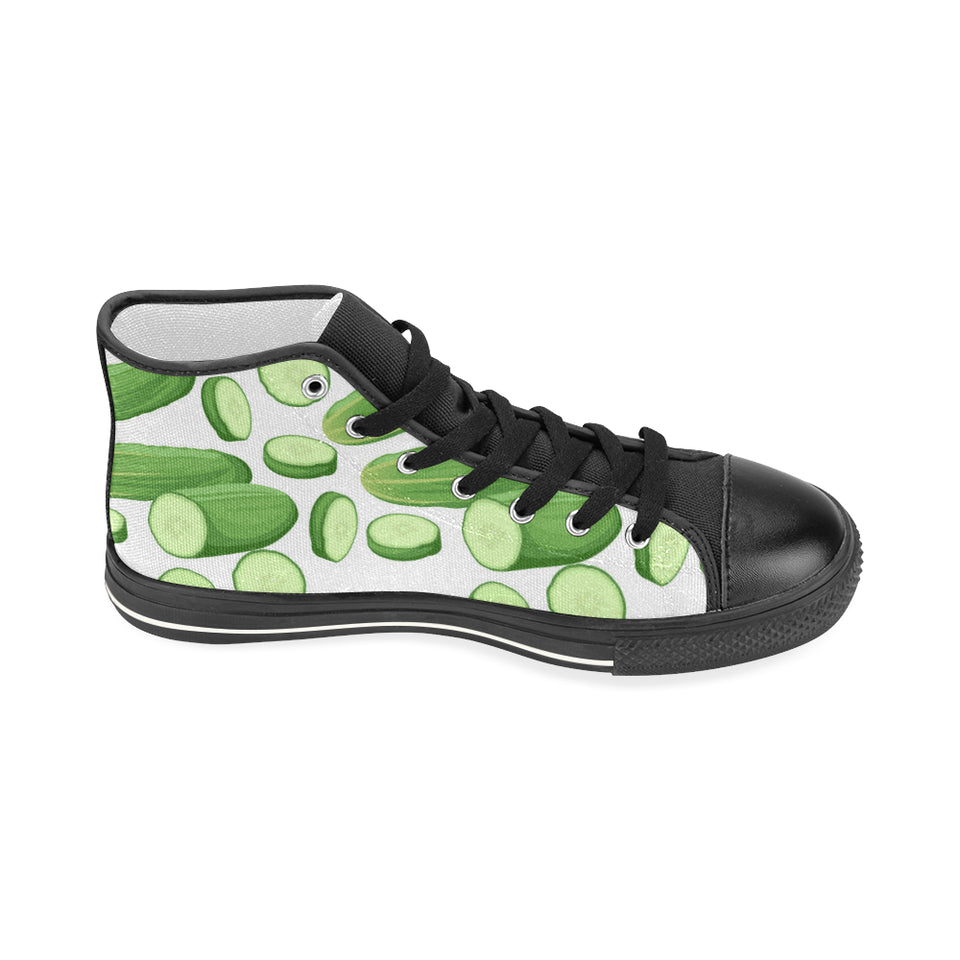 cucumber whole slices pattern Women's High Top Canvas Shoes Black