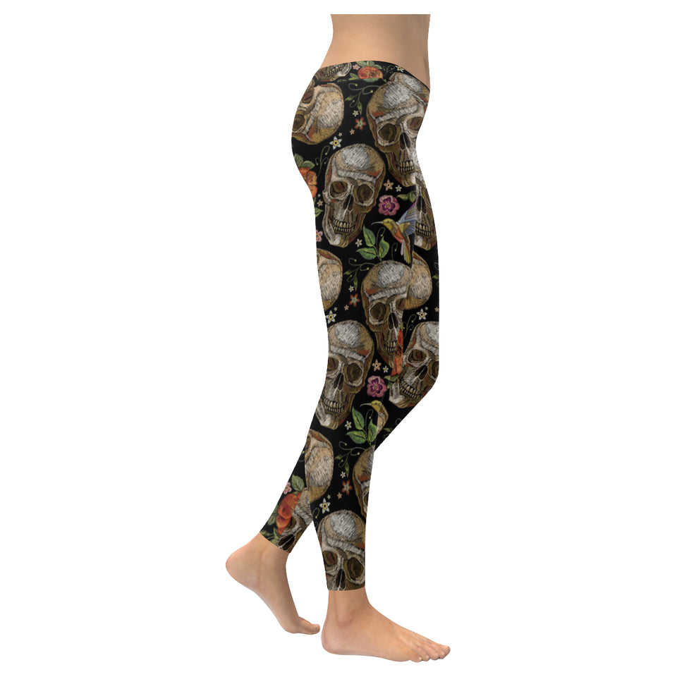 Skull rose humming bird flower pattern Women's Legging Fulfilled In US