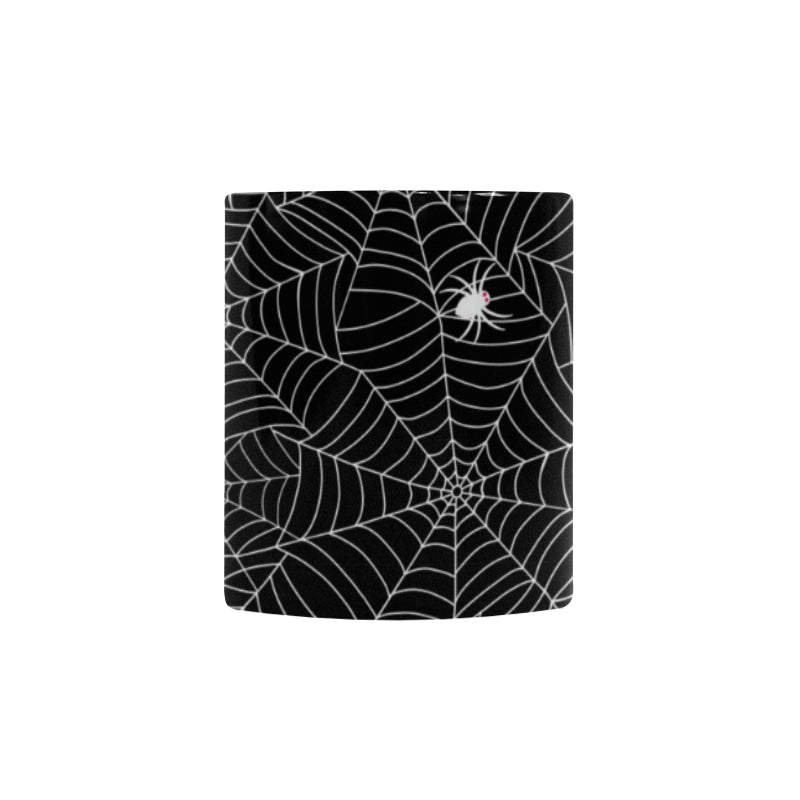Spider web design pattern Black background white c Morphing Mug Heat Changing Mug