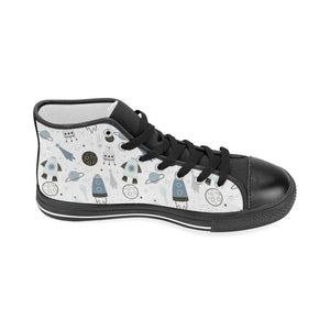 Hand drawn space elements space rocket star planet Women's High Top Canvas Shoes Black