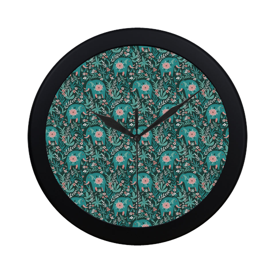 Elephants jungle pattern Elegant Black Wall Clock