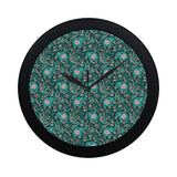 Elephants jungle pattern Elegant Black Wall Clock