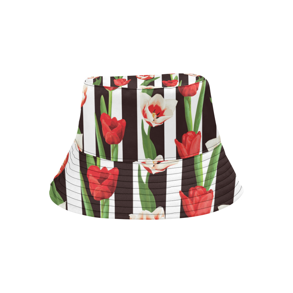 red and white tulips pattern Unisex Bucket Hat